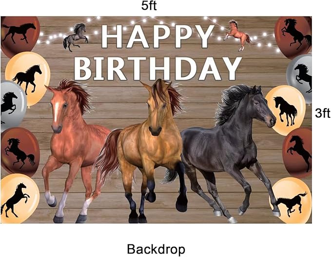 Horse Birthday Party Supplies Set with Horse Theme Happy Birthday Banner Balloon Cake Topper Cupcake Topper Background for Horse Party Decoration