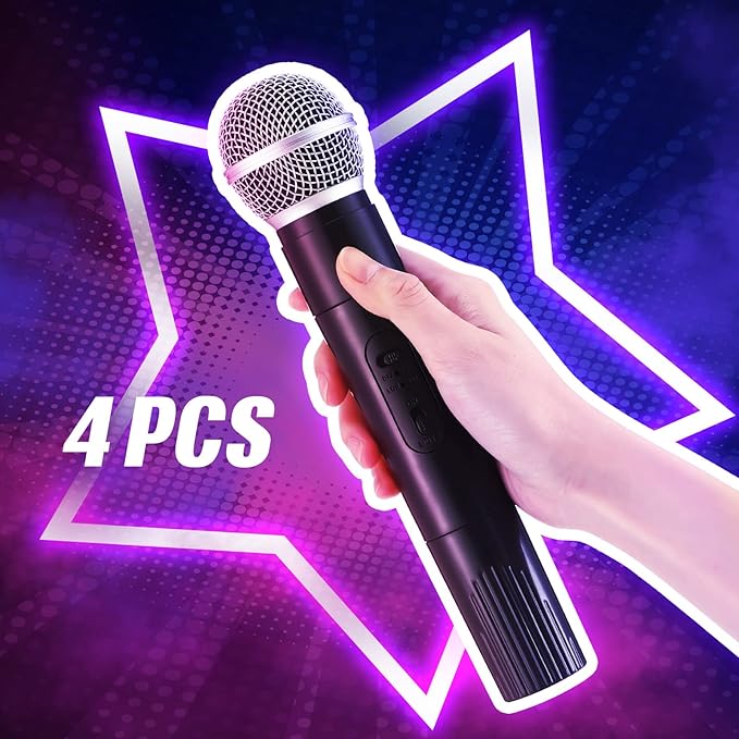 Leyndo 4 Pack Microphone Prop Toy Fun Stage Plastic Pretend Microphone for Kids for Christmas Halloween Cosplay Prom Costume Karaoke Music Party Favors, 9.5 x 2 Inch