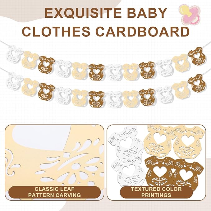 2 Pack Cielito Lindo Papel Picado Baby Shower Banner Decoration, Mexican 24 Pcs Bodysuit Card with Hanging String Fiesta Garland for Gender Baby Shower Party Supplies(Rustic Color)