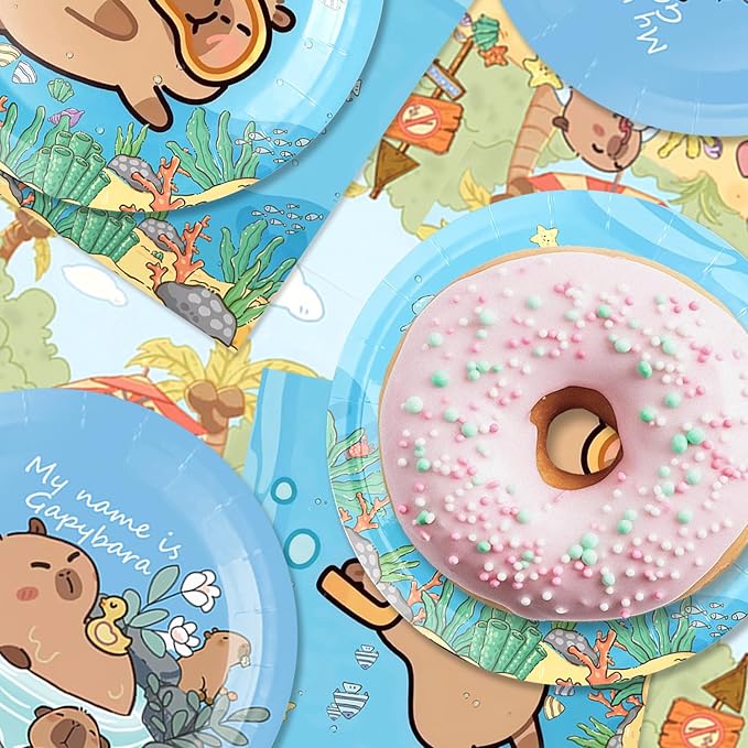 41pcs Capybara Party Supplies,Kapybara Birthday Party set Include dessert plate,Napkin and Tablecloth,Used for Capybara Birthday Party Decoration