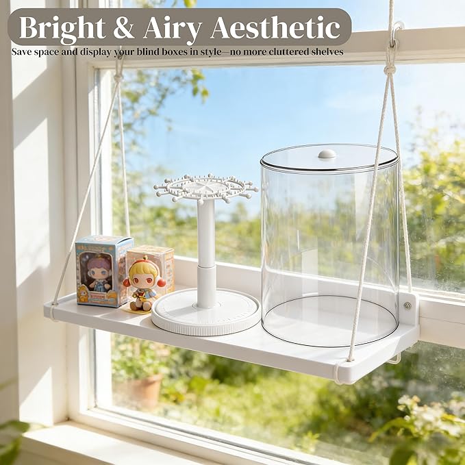 Rotating Display Case, 360° Clear Doll Display Stand, Blind Box Showcase for 6.7” Plush Dolls, Dustproof Collectible Toy Storage Organizer for Figurines, Keychain, Miniature, Jewelry (White)