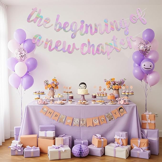 BEISHIDA Double-Sided Rainbow Pink The Beginning of A New Chapter Banner,Farewell Book Themed Housewarming Party Congratulations Decorations,Going away party Retirement Garland,Graduation Sign 2026 Banner