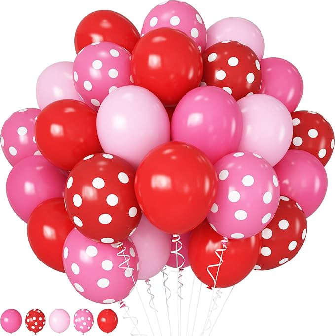 Red and Pink Balloons Strawberry Hot Pastel Light Pink Rose Red Latex Balloons Polka Dot Party Helium Balloon for Sweet Girl Berry Baby Shower Birthday Valentines Day Summer Party Decorations