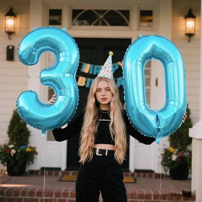 40 Inch Giant Number 0 Balloon Light Blue Foil Balloons for 10th 20th 30th 40th 50th 60th Birthday Decorations, Baby Shower Party Supplies 100 Anniversary Events Decorations