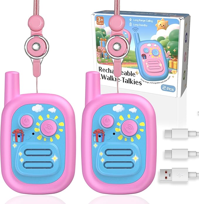 Walkie Talkies for Kids 3 Pack,3 Miles Family Walky Talky Children Radio Long Range,22 Channels Kids walkie talkies with VOX Function,3-12 Years Old Boys Girls Xmas Birthday (Pink 001)