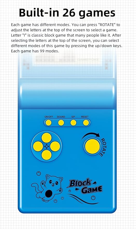 CZT Nostalgic Cube Game Console Big Screen Built-in Retro 999 in 3 Block Game Indoor/Outdoor Handheld Console Portable Electronic Brick Games Children/Students/Boyfriends