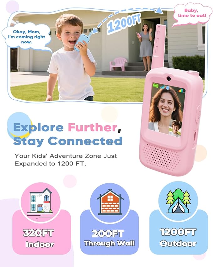 Video Walkie Talkies for Kids, Rechargeable Walkie Talkies Toys 2 Pack with HD Camera & 4 Voice Changer, Birthday Gifts for Age 3-12 Boys Girls, 2 Way Radio Long Range for Family Games Camping Hiking
