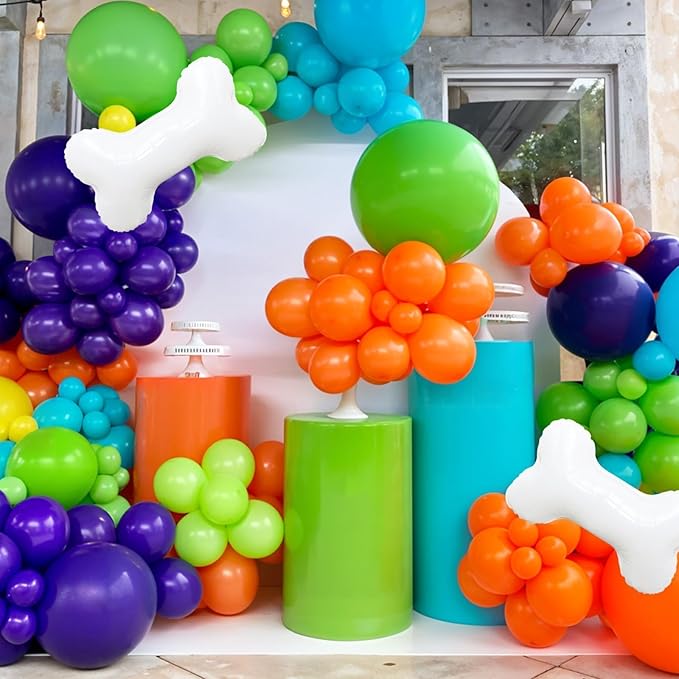 Blue Green Orange Balloons, Blue Green Purple Orange Balloons with Bone Foil Balloon for Girl Boy Theme Birthday Party Decorations Baby Shower Graduation Celebration Backdrop