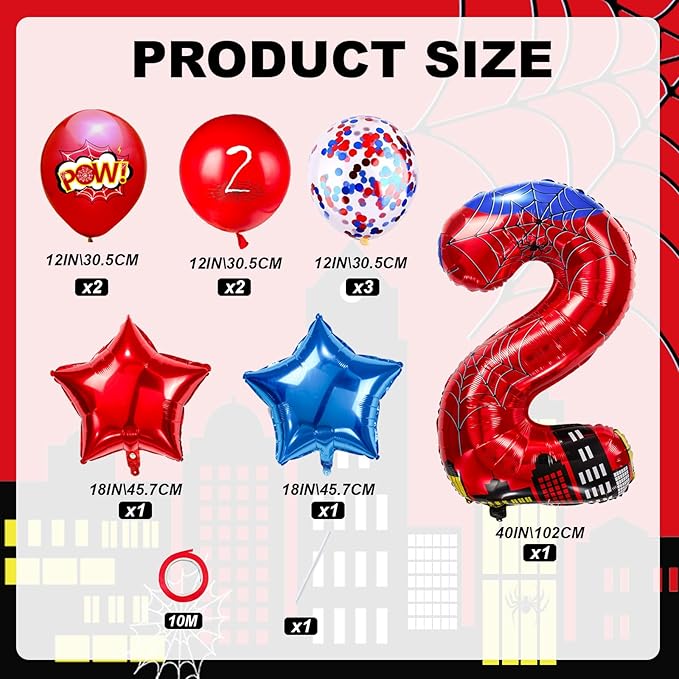 Cartoon Hero 40 Inch Red and Blue Spider Theme Number Foil Birthday Decoration Balloons, Cartoon Party Birthday Supplies, Number large Balloons for Spider Theme Party (2)