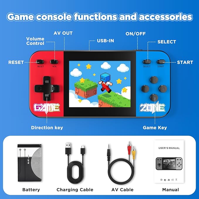 Handheld Game Console with 3.0 Inch LCD Screen, 240 Retro Classic Games, Rechargeable Battery Portable Mini Arcade - Electronic Travel Gift for Boys and Girls (Over 3-Years-Old)