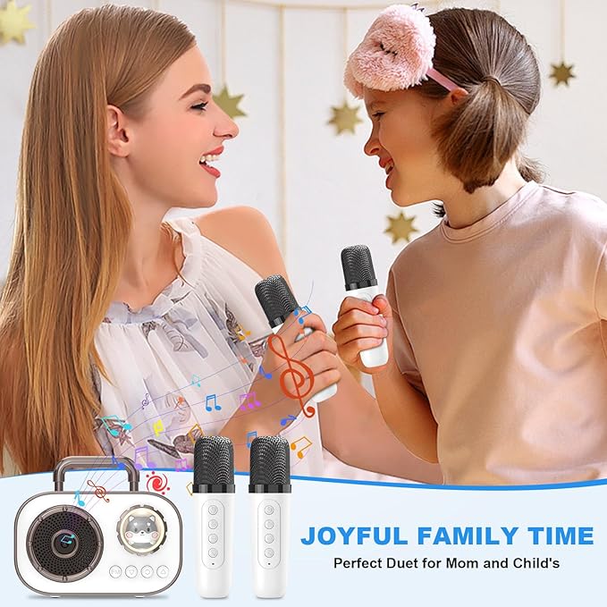 Mini Karaoke Machine for Kids Adults, Fun Portable Bluetooth Speaker with 2 Wireless Microphones, Stereo Sound Enhanced, Rich Bass, Cute Music Toys for Girls and Boys Ages 3-12 to Sing Loudly