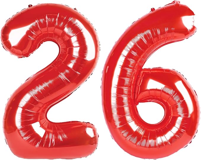 40 Inch Red Number 26 Digital Balloon,Jumbo Mylar Foil Helium Balloon for 26 Balloons for Birthday Party,Wedding Anniversary Party Decorations