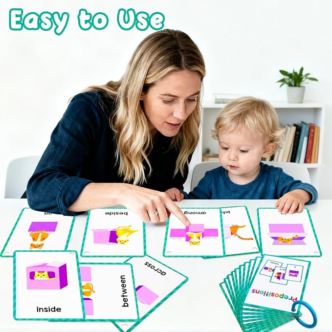 Learning Flashcards Prepositions, 18 Different Prepositions Educational Cards, Social Learning Card for Kids