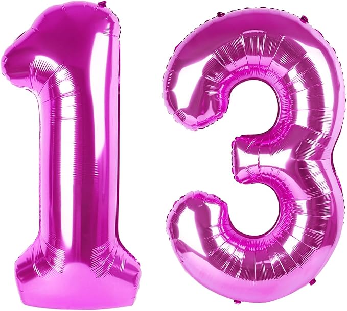 40 Inch Large 13 Balloon Numbers Rose Purple Big Foil Number Balloons Giant Helium Happy Birthday Party Decorations for Man and Women, Huge Mylar Anniversary Party Supplies