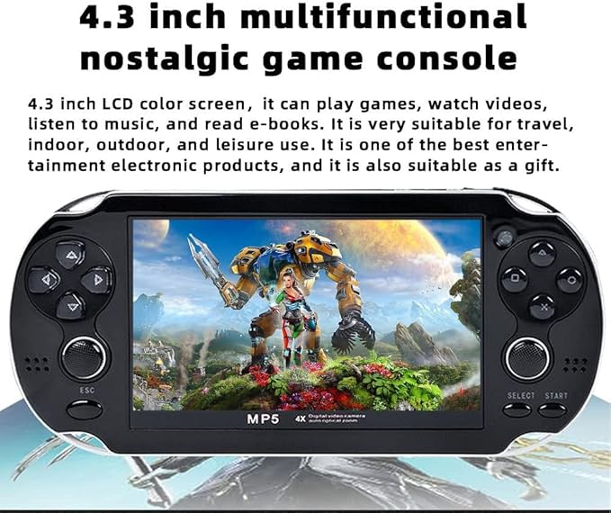 CZT Handheld Game Console 4.3 inch Double Joystick 8GB Build in 2200 Retro Game Video Game Console Arcade Multiple Emulator Mini Portable Game Player MP3/4 TV Out Gifts for Children/Men(Black)