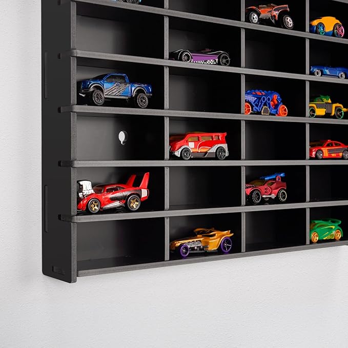 Toy Car Display Shelf, Holds 40 Diecast 1/64 Toy Cars, Wall Mount Model Car Storage Organize Case, Black