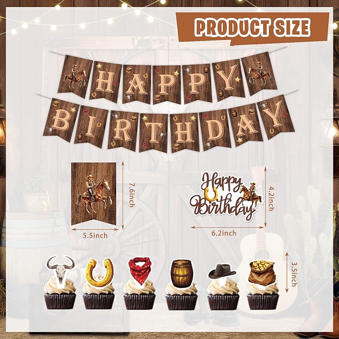 Western Party Decorations, Wild West Cowboy Retro Birthday Party Decor Supplies for Boy - Backdrop, Banner, Balloons, Tablecloth, Centerpieces, Hanging Swirl, Paper Glasses, Wall Signs