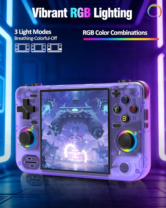 RF40H Retro Handheld Game Console, 4.0 Inch HD IPS Screen, Retro Classic Game, Linux-Powered Portable Game Handheld with 4000mAh Battery, Supports WiFi Connection (Purole-64G)