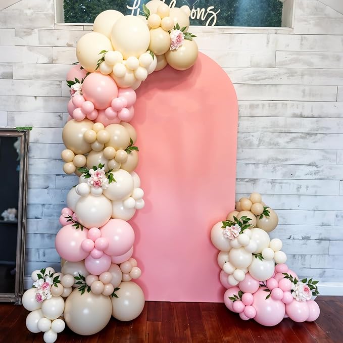 Light Pink Balloons, 12 Inch Pastel Macaron Pink and White Sand Nude Beige Pearl White Boho Balloons for Girls Women Birthday Party Wedding Engagement Bachelorette Bridal Baby Shower Decoration