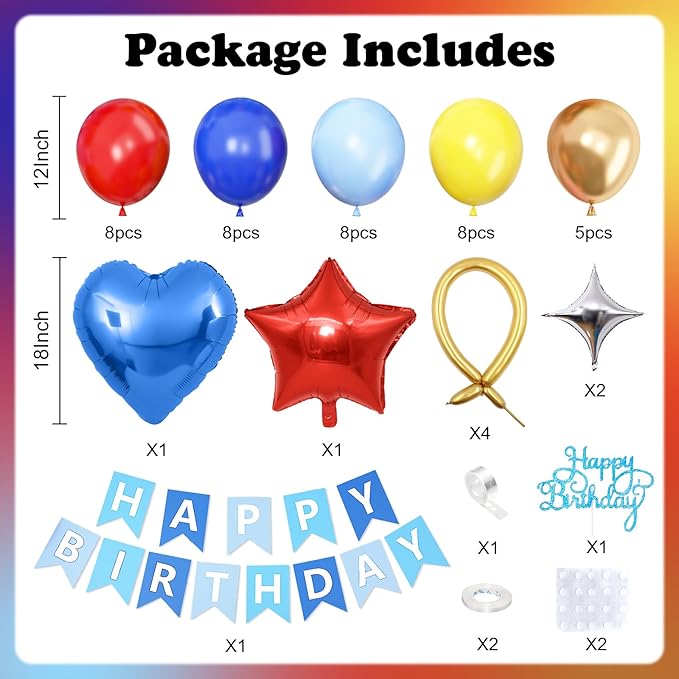 Red Blue Yellow Gold Birthday Decorations,Carnival Circus Party Balloons Banner Cake Topper Star Heart Foil Balloon for Baby Shower Carnival Party