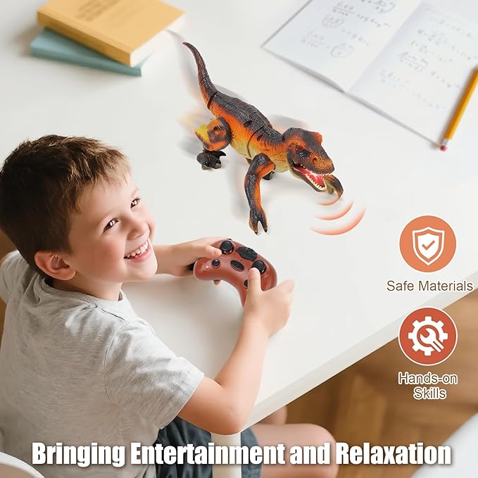 Remote Control Robot Dinosaur Kids Toys Idea for Boys 5-7, 8-10, 8-12 to Play on The Desktop - Cute Small Realistic RC Walking Dinosaurs with Sounds and Lights