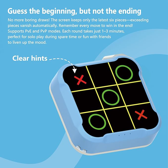 Tic Tac Toe Bolt Game,Handheld Electric Puzzle Game Console, Board Games for Kids and Adults,Gift Ideal for Kids and Adults' Birthday(Blue)