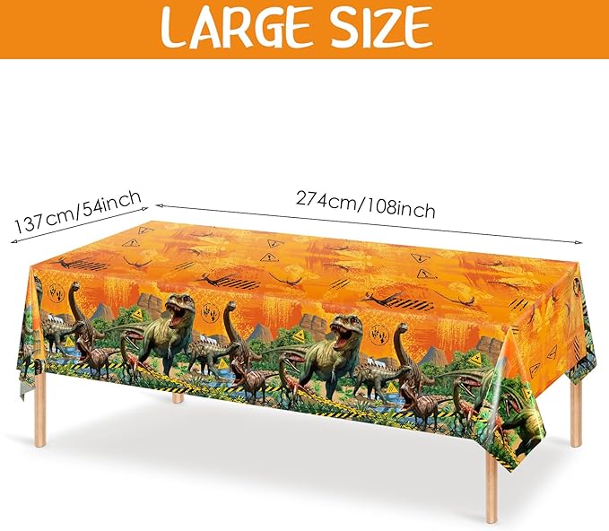 Tiamon 3 Pcs Dinosaur Tablecloth Dinosaur Party Table Covers Plastic Tablecloth for Kids Adults Birthday Party Picnic Supplies 54 x 108 Inch (Yellow)