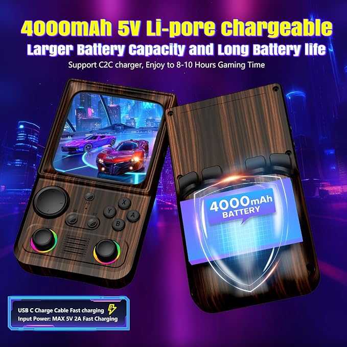 R36TMAX Retro Gaming Console, 4.0'' IPS Screen, Retro Handheld Game Console with 18000+ Classic Games Supports WiFi Networked Fighting and OTG, 4000mAh Battery, with Portable Case(Coffee Brown 64GB)