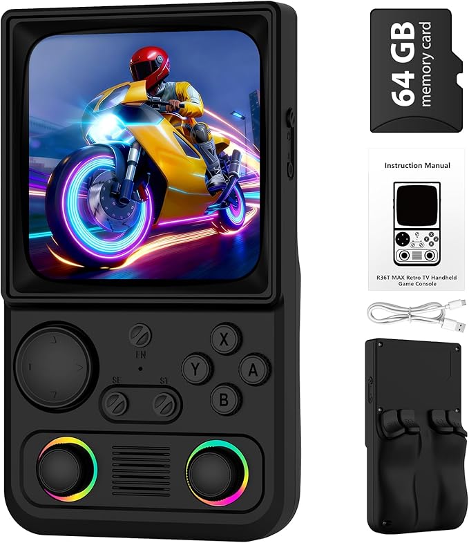 R36TMAX Upgraded Retro Handheld Game Console with 4000mAh Battery, 4.0'' IPS Screen, Retro Gaming Console with Portable Case, Supports WiFi Networked Fighting and OTG (Classic Black)