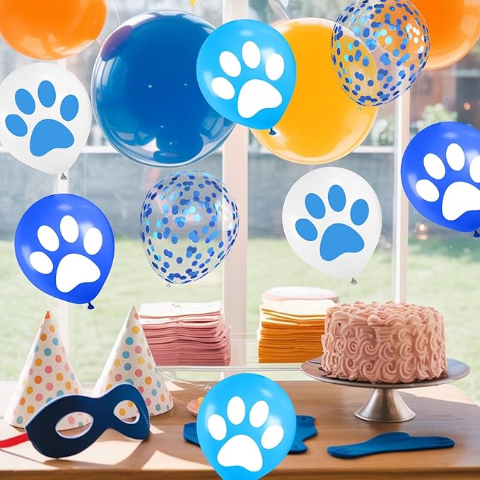 Paw Print Balloons, 12 Inch Navy Light Blue White Paw Print Confetti Dog Birthday Balloons for Boy Girl Dog Birthday Party Decorations Baby Shower Graduation Celebration Backdrop