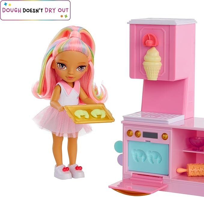 Rainbow High Littles Dessert Shop Playset + Small Doll (Pink 5.5”), Make Ice Cream and Sweets, Kids Gift 4+