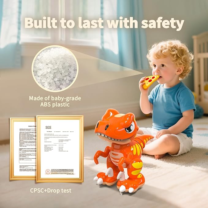 P&C Remote Control Dinosaur Toys for Kids Rechargeable Gesture Sensing Robot Velociraptor Toy with Spraying,Sound Effects,Dancing,2.4Ghz RC Dino for Boy&Girl 3-12 STEM Gifts for Kid (Orange)
