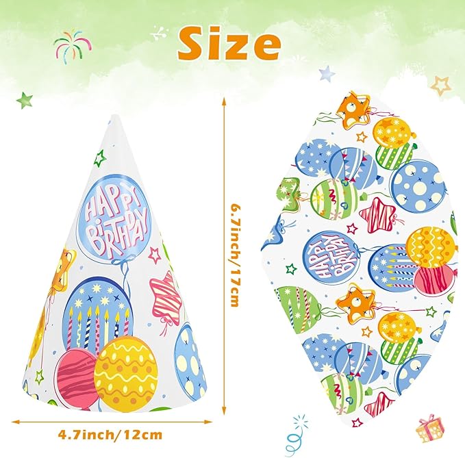 WERNNSAI Birthday Party Hats - 12 Pcs Birthday Party Supplies Cone Hat Headbands Colorful Paper Party Hats for Kids