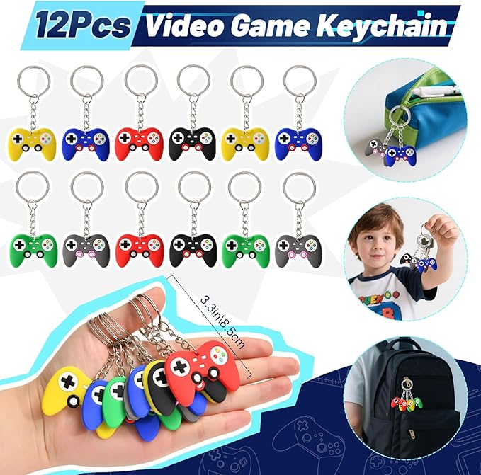 Video Game Party Favors Kids Gamer Birthday Party Supplies Drawstring Bag Silicone Bracelet Glow in Dark Tattoo Sticker Keychain Gamer Party Favors Gaming Birthday Goodie Bag Stuffers