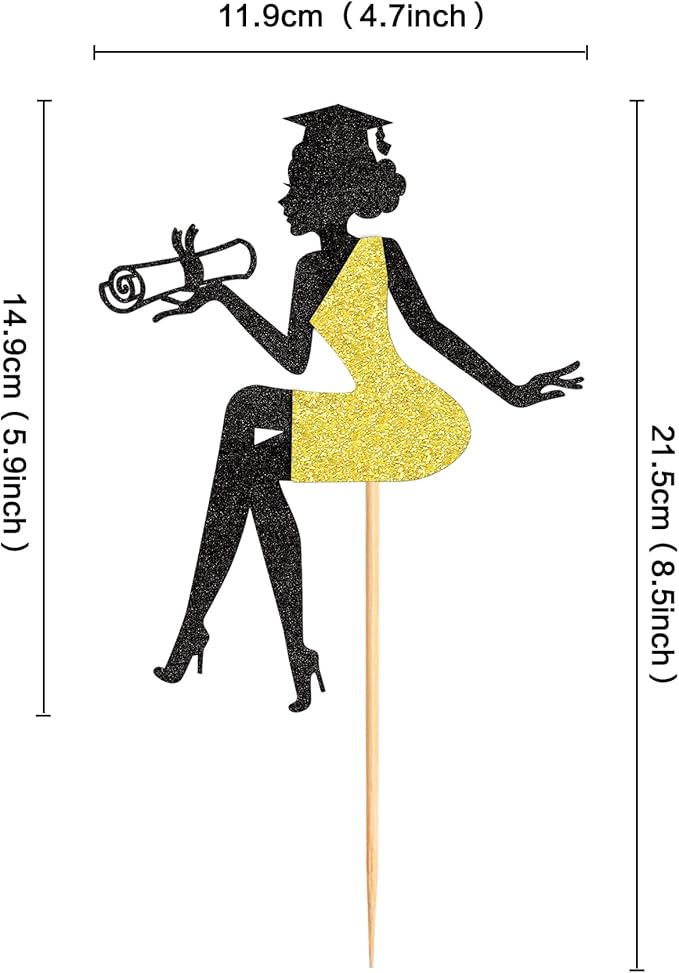 1 Pcs High Heel Girl Graduation Cake Topper with Grad Cap Diploma Cake Pick 2026 Senior Cake Decorations for 2026 Girl Graduation Theme Party - Black Gold Glitter