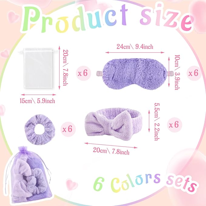 36 Pcs Sleepover Party Supplies for Girl Spa Slumber Birthday Favors Throw Blanket Pillow Eye Mask Headband Scrunchies (Solid Color,Multicolor)