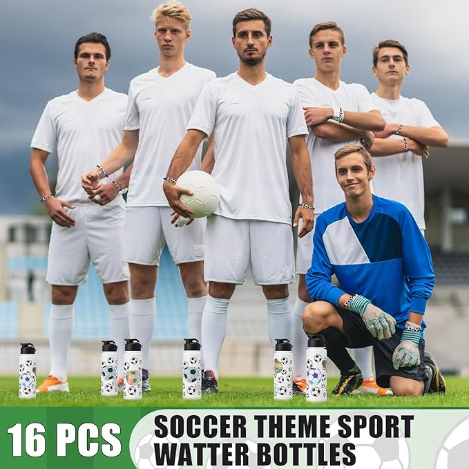 LemonRoad 164 Pcs Sports Party Favors Set 16 Plastic Cups 16 Charm Bracelets 16 Keychains 16 Mini Foam Stress Balls 100 Stickers for Sports Party Supplies(Soccer)