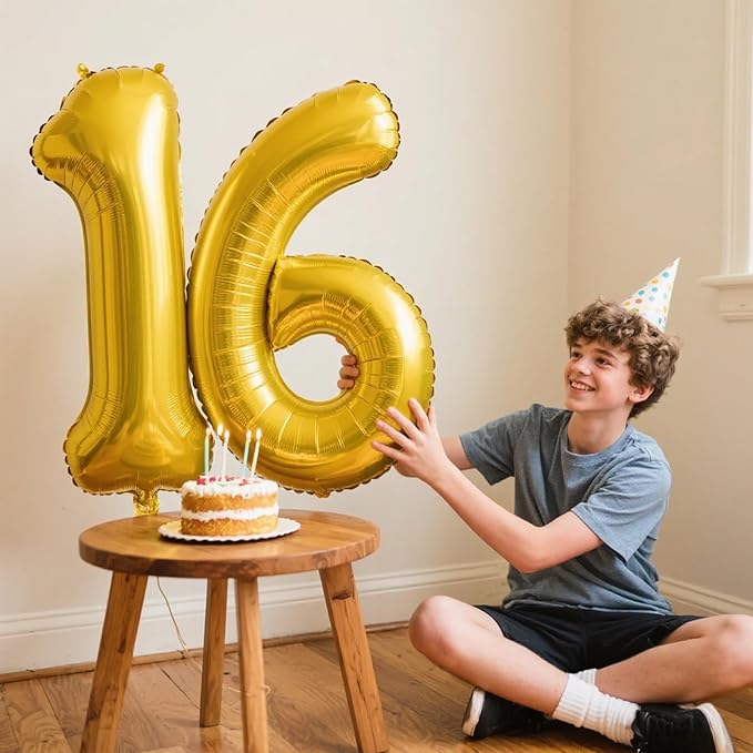 40 Inch Gold Balloon Number 6 Balloon,6 Foil Mylar Helium Large Digital Balloon Gold Birthday Numbers Jumbo Balloons 16th or 61st Anniversary Party Decorations Supplies