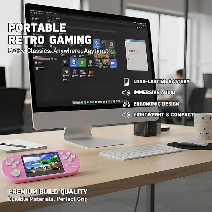 16-Bit Handheld Game Console - 3 Inch HD Screen 300-in-1 Retro Games - Portable Classic Video Game Player for Kids & Adults, Include Protective Carrying Case (Pink)
