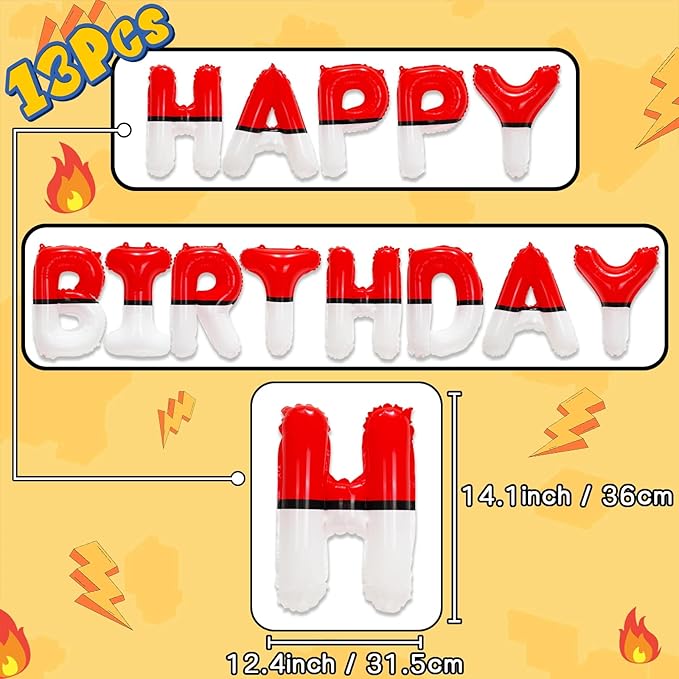 YIIHMEI Cartoon Monster Red Black Yellow White Birthday Party Decorations, Balloons Garland Arch Kit Supplies, Curtains Backdrop with Anime Theme Style Banner Letters Signs for Boy's