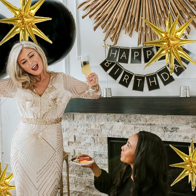 TONIFUL 4 Pcs 22inch 4D Huge Gold Star Balloons Explosion Star Mylar Foil Balloons for Party Supplies Backdrop Christmas,New Year,Birthday, Wedding,Photo Booth Ornament