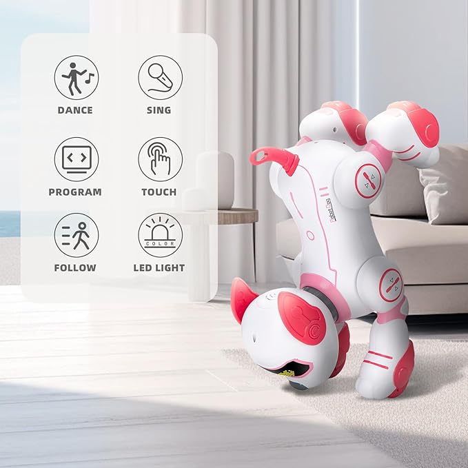 Remote Control Robot Dog Toy: Programmable Robotic Puppy for Kids Smart Interactive Robot Pet Dog Dancing Singing Stunt Animal Toy for Toddler Toys 3-8 Year Gift