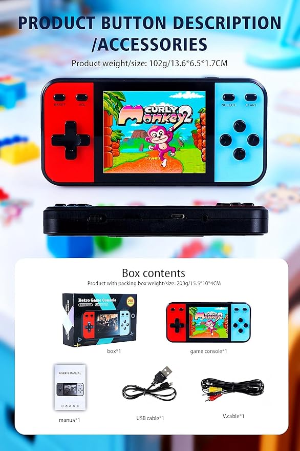 3-inch Screen Kids' Handheld Game Console 240 32-bit Retro Games TV Connectable Electronic Puzzle Games for Indoor/Outdoor/Travel Perfect Birthday/Holiday for Children