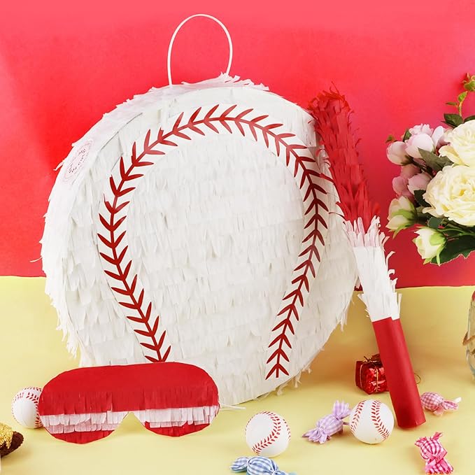 Hooqict Baseball Pinata with Blindfold and Bat Sports Pinata for Kids Boys Baseball Themed Birthday Party Decorations Supplies