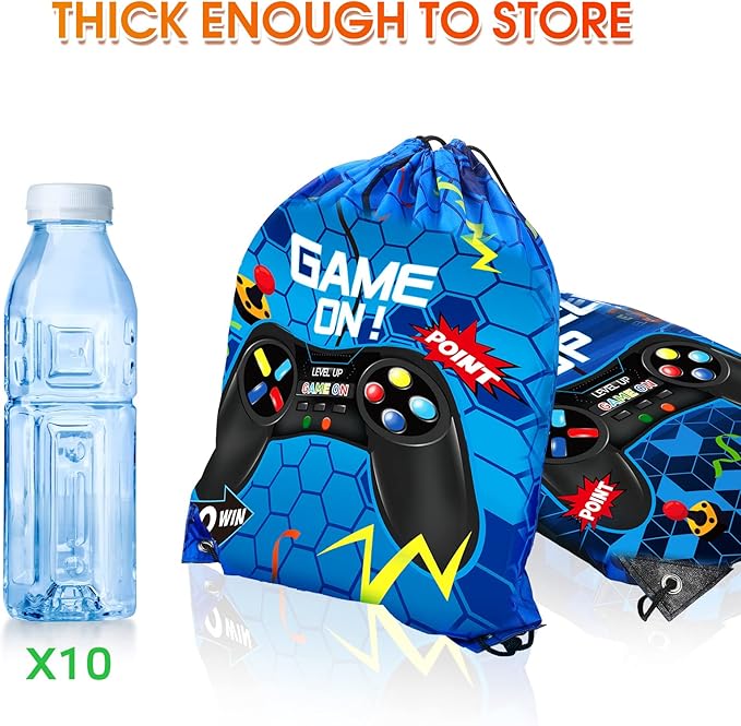 Eccliy 20 Pcs Video Game Party Favor Bags Gamer Birthday Party Drawstring Bags for Kids Boys Girls 12 x 10 Inch Gaming Goodie Treat for Game on Theme Decorations Supplies(Blue,Fresh Style)
