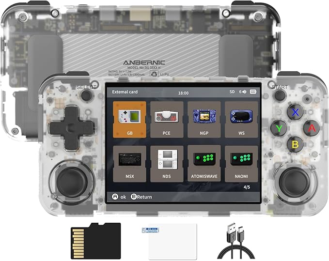 RG35XX H Retro Handheld Game Console 3.5 in IPS Screen Built-in 3300mAH Battery 64G TF Card Preinstalled 5528 Classic Games Console RG35XX H White