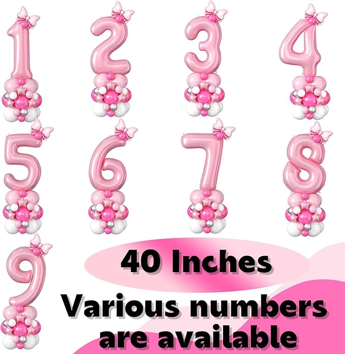 40 Inch Pink Number 9 Balloon for 9th Birthday Decoration Pastel Baby Pink Number Nine Foil Balloon Tower Giant Large Digit Hot Pink White Helium Balloons Stack Stand for Girls Anniversary Party