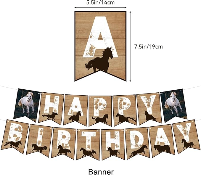 Horse Birthday Party Supplies Set with Horse Theme Happy Birthday Banner Balloon Cake Topper Cupcake Topper Background for Horse Party Decoration