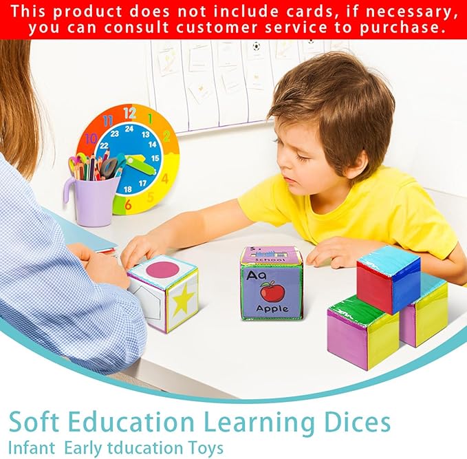 Learning Cubes Pocket Classroom DIY Education Playing Game Dices Teaching Stacking Blocks with 1Pcs Clear Pocket Playing Game Dices Soft Foam Cubes Learn