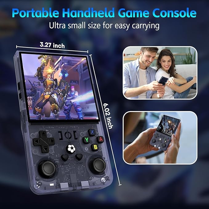 R36Max Retro Handheld Game Console, Video Game Console with 64G TF Card, 4000mAh Rechargeable, Linux System, 4.0 Inch IPS Screen Portable Pocket Arcade, Gray